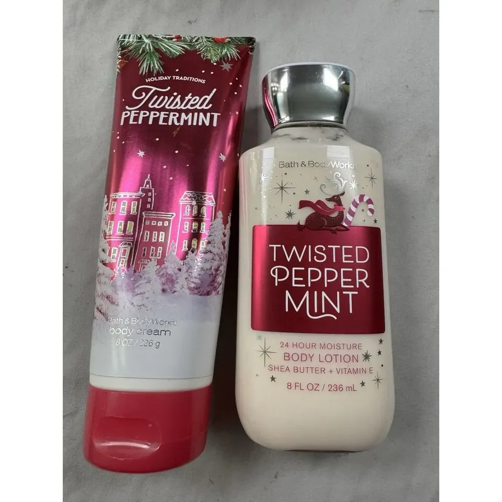 Bath & Body Works Twisted Peppermint Lotion & Body Cream Set New Lot of 2
